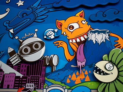 Multiverse Mural craft creature dragon fantasy illustration installation monster mural paper robot vector world