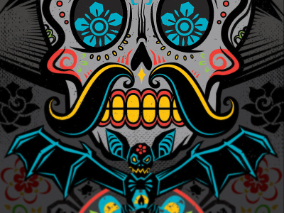 Dia De Los Muertos & Monster Factory bat calavera dia de los muertos flyer halloween illustration moustache skull sugarskull vector