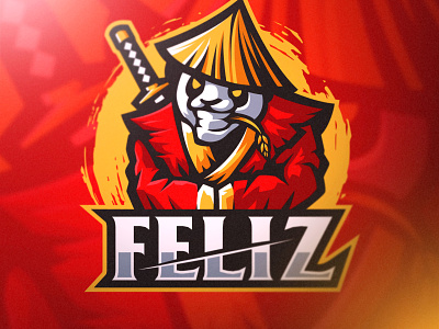 Feliz Panda Mascot Logo art bold branding cool design esports gaming logo illustration logo mascot panda red samurai sports vector yellow