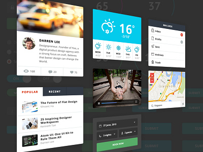 Atom UI Components buttons elements flat kit profile psd sidebar simple ui user interface weather widget