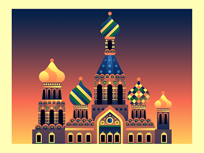 Church of the Savior on Blood architecture church city flat illustration landscape russia