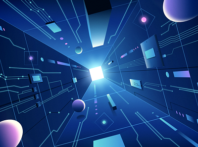 Tunnel BBVA 3d abstract geometric illustration motion graphics tunnel