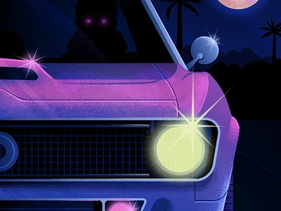 Late-Night Drive camaro car horror illustration landscape neon