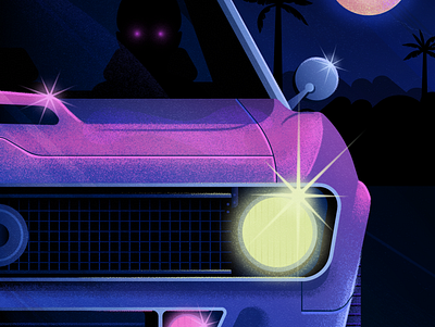 Late-Night Drive camaro car horror illustration landscape neon