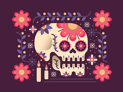 Dia de Muertos day of the dead flat flowers mexico sugar skull tradition