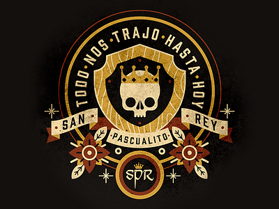 San Pascualito Rey badge band merch crown rose roses skull tshirt