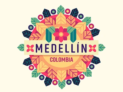 Medellin Colombia badge colombia festival flat flowers medellin