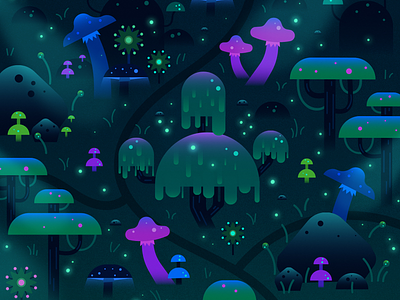 Bioluminescent Forest forest mushroom mushrooms night trees weeping willow