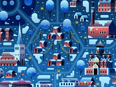 Tallinn city flat ice illustration map snow tallinn winter
