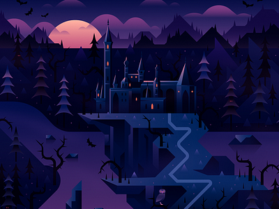 Dracula's Castle bats castle dracula halloween horror spooky trees vector