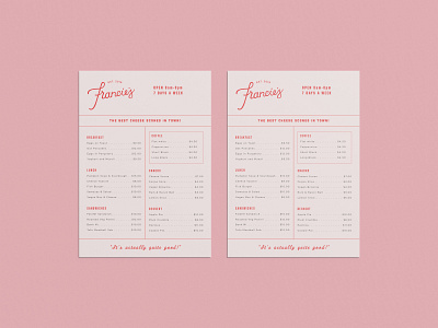 Francie's Cafe Menu Design