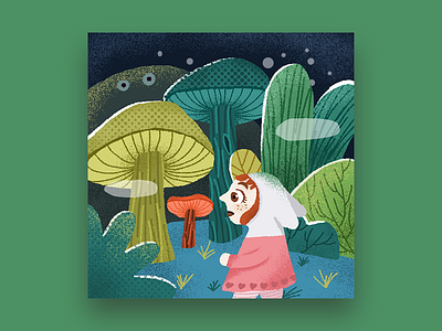 Mushroom forest after rain design illustration