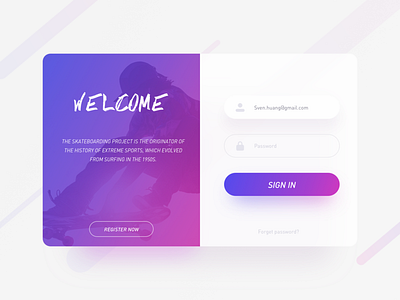 Daily UI & Login 100 daily ui app design email login password sign in skateboard ui ui 100day ui design web welcome