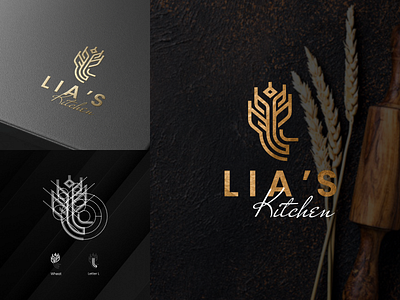 Lia's Kitchen bakery brand branding clean culinary design flat gold graphic design icon identity illustration illustrator logo logo design luxury minimal monogram typography vector