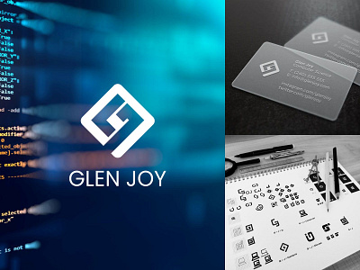 Monogram glenjoy.com app brand branding code computer design developer flat graphic design icon identity logo minimal monogram programmer science typography ui vector web