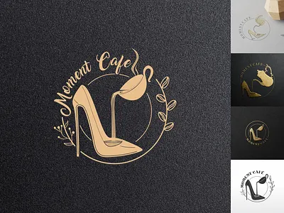 Feminine Logo Moment Cafe brand design brand guide brand guideline brand identity branding cafe logo coffee coffee cup coffee pot design feminine logo high heels icon illustration logo minimal pictorial logo stiletto typography vector