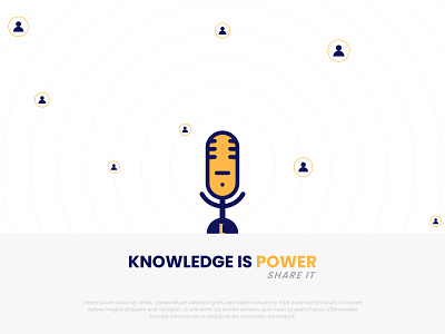 KNOWLEDGE IS POWER, LET'S SHARE IT. blue branding flat graphicdesign illustration knowladge logo mic minimalist motion graphics podcast radio vector yellow