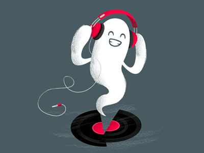 Dead music ghost headphones listen record smile vinyl