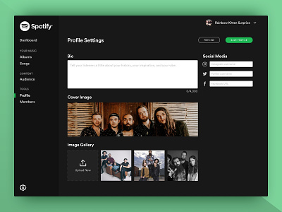Spotify Artist Manager: Profile Edit Screen designchallenge profiledesign profileedit spotify ui