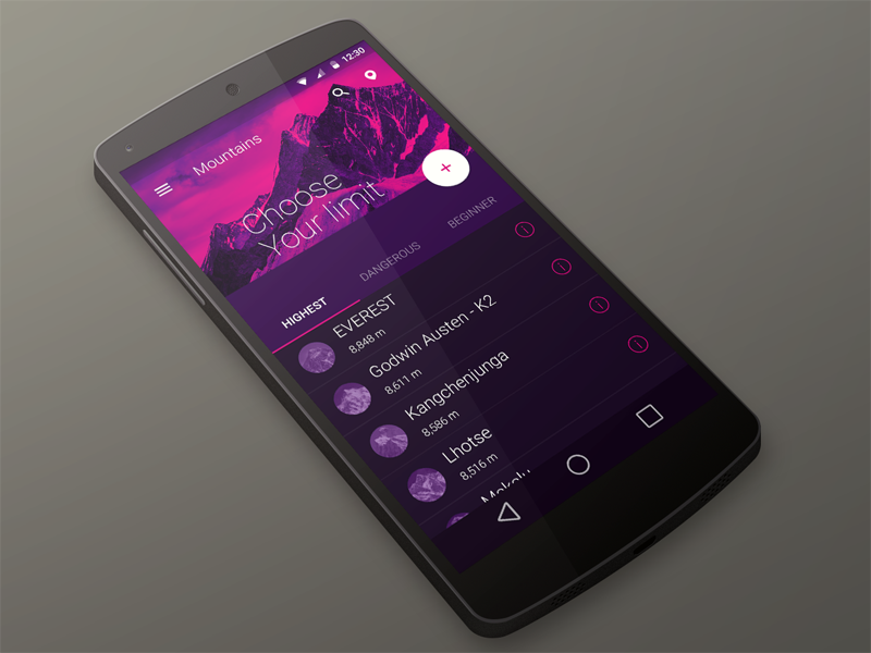 Material Design - Skill improvement app android material material design design ui interface mountain purple mobile nexus google