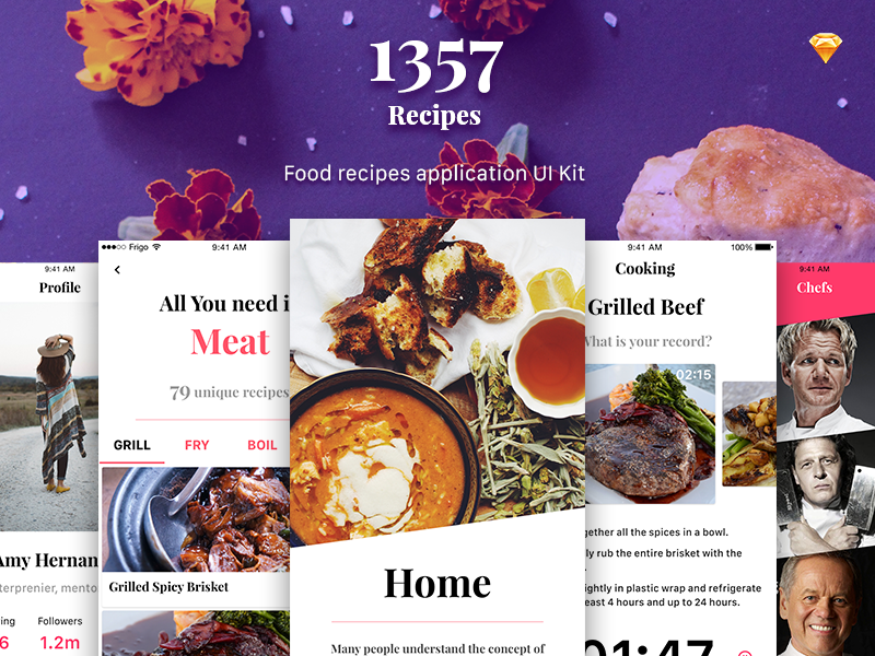 1357 Recipe app UI Kit freebie ukraine ios mockup template design kit download ui app food recipe