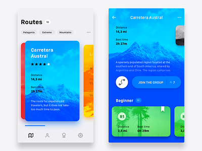 Hiking app concept app cards colorful concept design hike hiking ios tourism travel ui