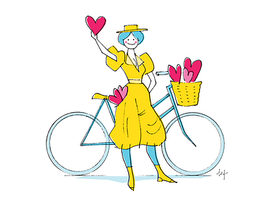 Valentine Bicyclist greeting card holiday illustration valentines day