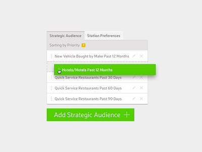 UI Add Strategic Audience drag drag n drop drop list priority sorting