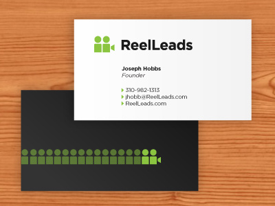 ReelLeads Business Cards black business cards camera green identity logo people