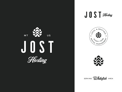 Jost Hosting // Montana Property Maintenance black branding home logo management negative space pinecone property white