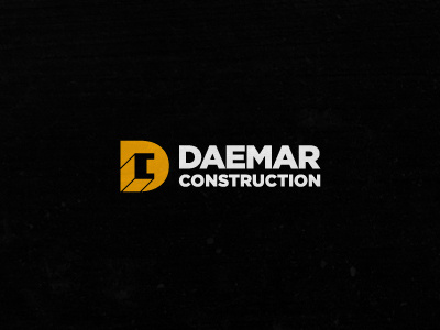 Daemar Construction beam black construction logo monogram negative space white yellow