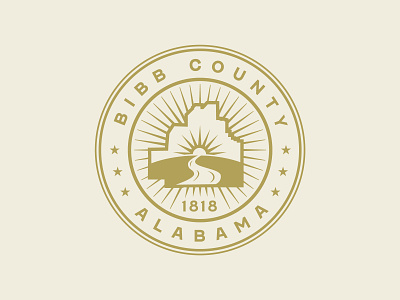 Bibb County Seal alabama badge county crest gold map river seal sun