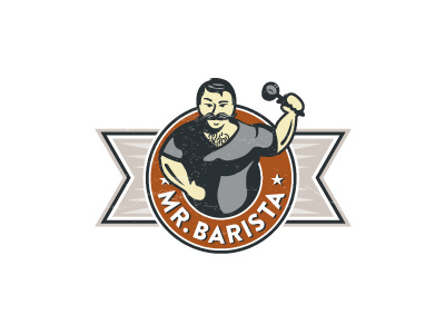 Mr Barista Logo barista chest coffee crest hair illustration logo portafilter