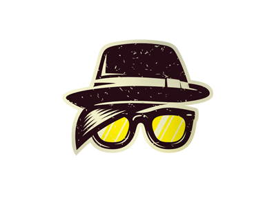 Hipster black glasses hait hat icon illustration logo yellow