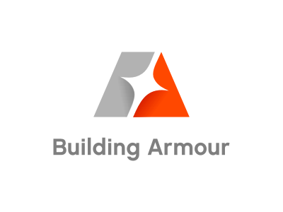 Building Armour grey initials logo orange