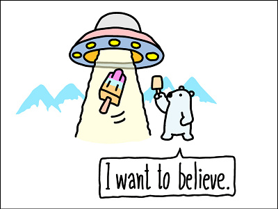 I Want To Believe abduction alien bear character design digital digital art drawing hand drawing ice cream illustration line art line drawing print shirt sticker ufo vector