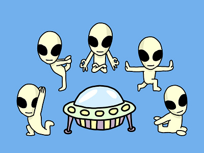 Alien Yoga alien cartoon character design drawing exercise hand drawing health illustration line art line drawing logo print shirt sticker ufo vector yoga