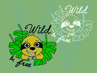 Sloth Hello - Wild And Free cartoon character design drawing free hand drawing illustration line art line drawing logo print shirt sloth sticker vector wild wild animal