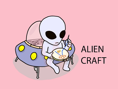 Aliencraft alien cartoon character design drawing embroidery hand drawing hoop illustration line art line drawing logo print shirt sticker ufo vector