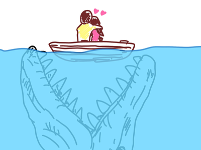 Love is in danger boat croc love monster sail sailor underwater