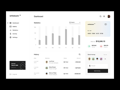 Dashboard: statistics balance bank identity banking banking app banking dashboard card cards dashboard defi financial app fintech money transaction visual identity web web app