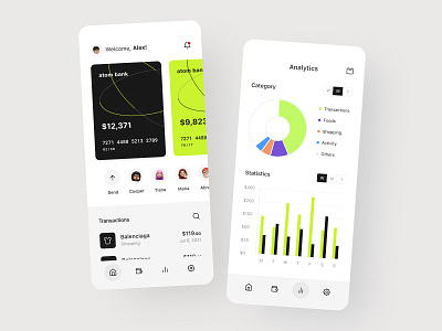 Atom | Mobile Banking analytics balance banking account banking app banking card card cards cards design credit card dashboard finances fintech app mobile banking money transfer saas product spendings visual identity