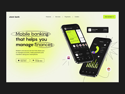 Atom | Creative Landing Page bank bank identity banking banking app banking website defi digital bank finance fintech fintech app landing landing page online banking product page ui ux visual identity web website