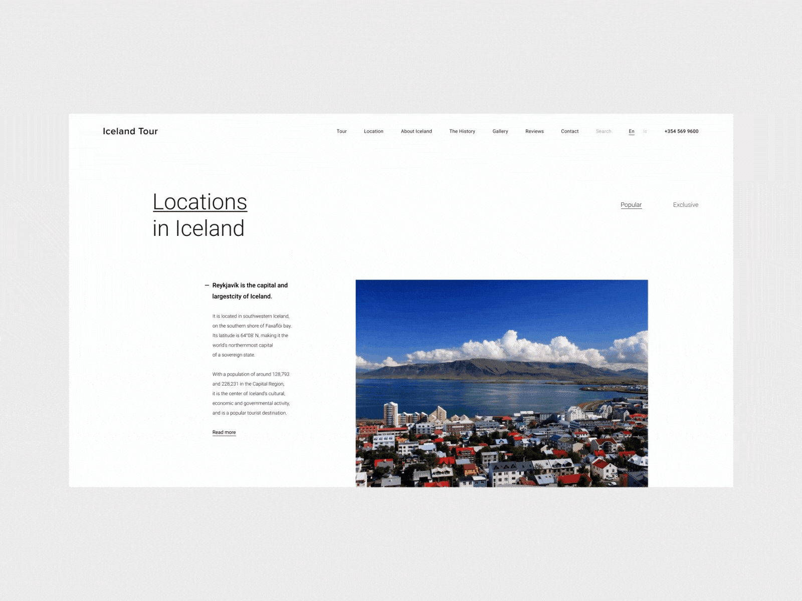 Iceland - location page animation behance clean design dribbble iceland interface minimal tour tourism typography ui ux web webdesig website white