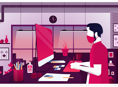 The New Normal covid 19 design illustration new normal office vector web work