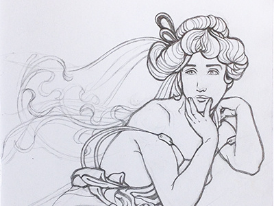 Mucha Inspired Sketch alphonse mucha art art nouveau drawing line mucha sketch woman