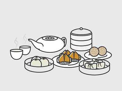 Getchu Sum Dim Sum Illustration art brunch bun chinese food illustrator line steam tea vector