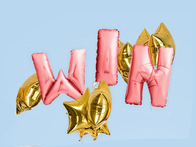 All I Do Is... balloon colorful digital marketing digital media gold lettering letters marketing pastel pink win winner