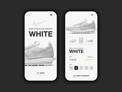 NIKE X SACAI LDV WAFFLE WHITE - Shopping/App (UI Design) app branding buy ecommerce ecommerce app flat graphic design icon illustraion logo mobile nike nike shoes shop shopping sneaker sneakers sports ui white