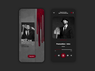 Music Player - Dark Mode album app branding button dark dark mode design digital design eminem graphic design hip hop icon illustraion logo mobile music rap spotify ui vector